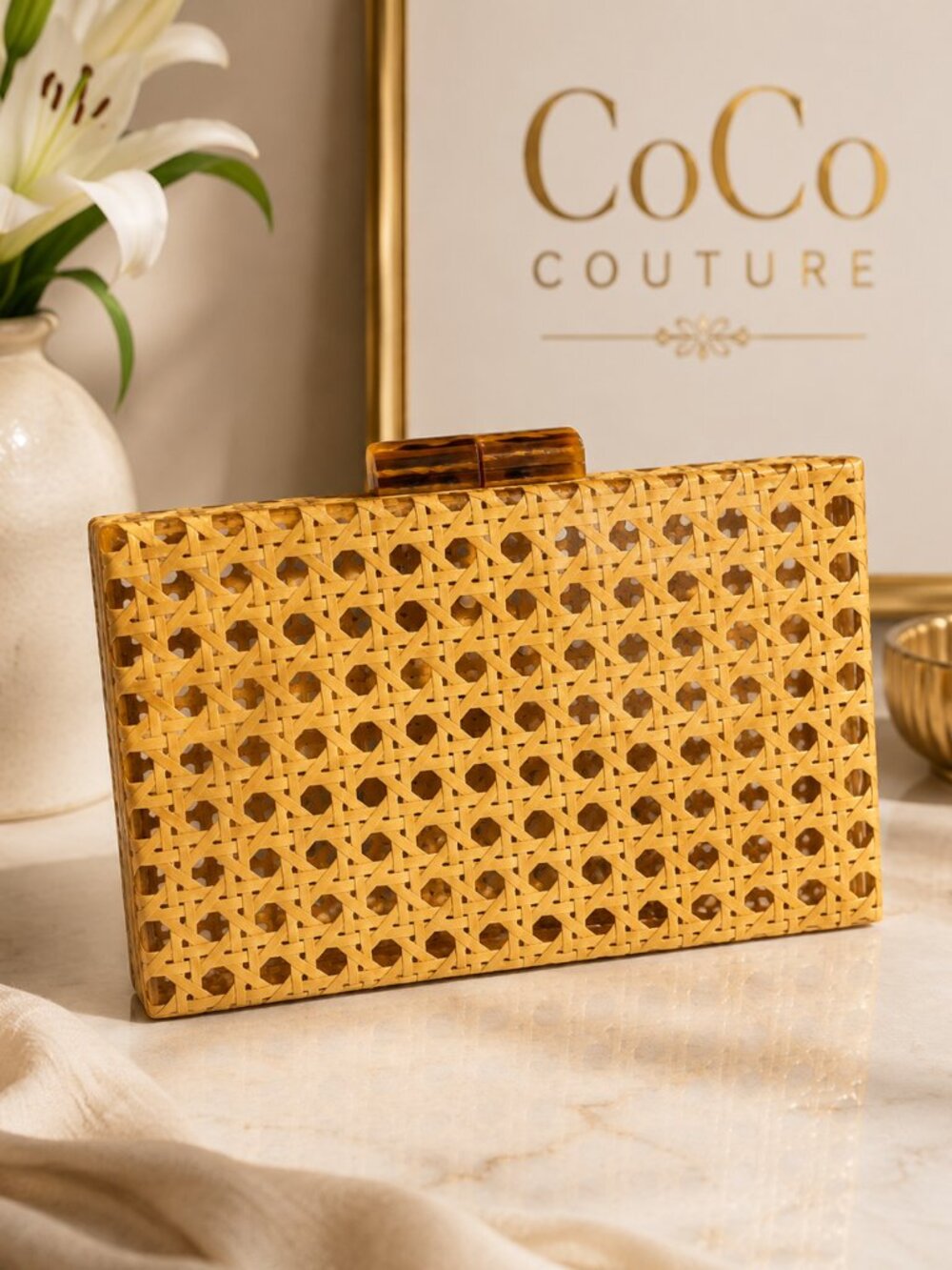 CBC79 Clear Box Bamboo Tan Cane Purse